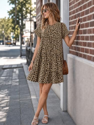 Image of Imysty Womens Boho Floral Ruffle Sleeve Babydoll Loose Flowy Casual Summer Pleated Mini Dress