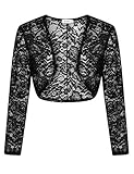Damen Bolero Spitzen Jacke Festlich Kurz Cardigan Langarm Strickjacke Für Hochzeit Cocktailkleid, Schwarz-spitze, M