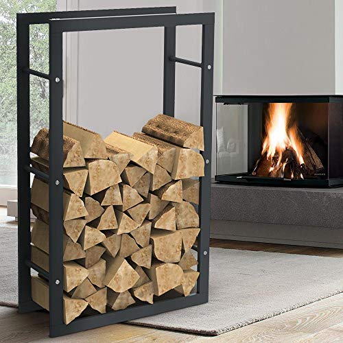 BAKAJI Soporte Vertical para leña Rectangular de Metal para Madera de Interior, Exterior, Madera, casa, jardín, para Chimenea, Chimenea, diseño Moderno (100 x 25 x 60 cm)