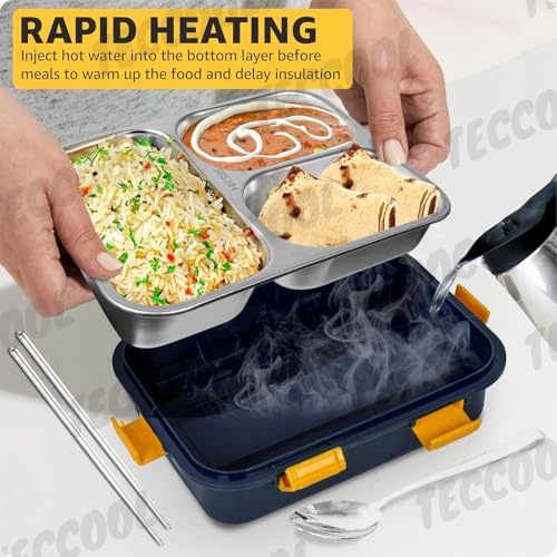 Image of TEKCOOL Lunch Box for Adults - Lunch Box for Kids - with Spoon & Fork - Stainless Steel Lunch Box with 3 Compartment - Durable Perfect Size for On-The-Go Meal, BPA-Free';