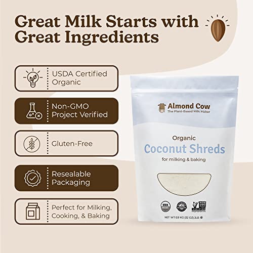Almond Cow - Organic Coconut Shreds, Non-Gmo Shredded Coconut For Plant Based Milk Making, Unsweetened Coconut Flakes Keto Treats For Baking And Milking, Vegan And Gluten-Free, 2 Lbs #TOP2