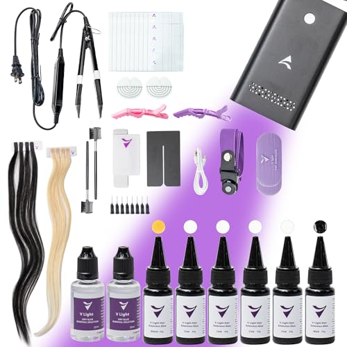 Generic V-Light Hair Extensions Kit, V Light Hair Extensions Lamp*1 V Light Hair Extensions Kit Glue*2 Uv Light Hair Extension Remover*1 V Light Hair Extensions Set For Salon Or Diy At Home