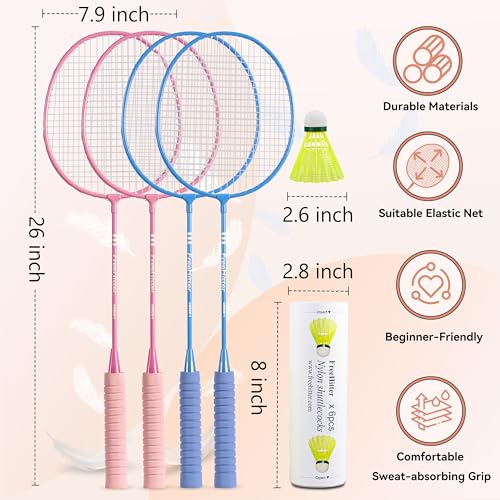 Image of Badminton Set for Beginners, Families & Adults | 2 /4 /6 Rackets, 3 /6 Shuttlecocks & 1 Carrying Bag. Great for Backyard, Park, Garden, Lawn & Beach. Perfect Outdoor Sports Game
