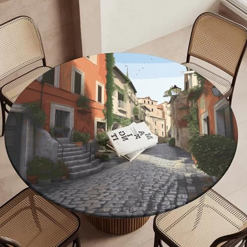Nappe ronde imprimée 130 cm élastique imperméable table extérieur