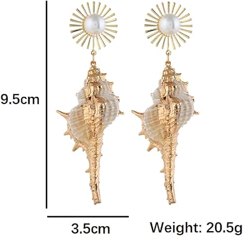 Miniatura 2 de Aretes de concha, aretes colgantes de concha de océano para mujer, aretes largos de concha de mar de perlas bohemias, aretes de caracol marino,