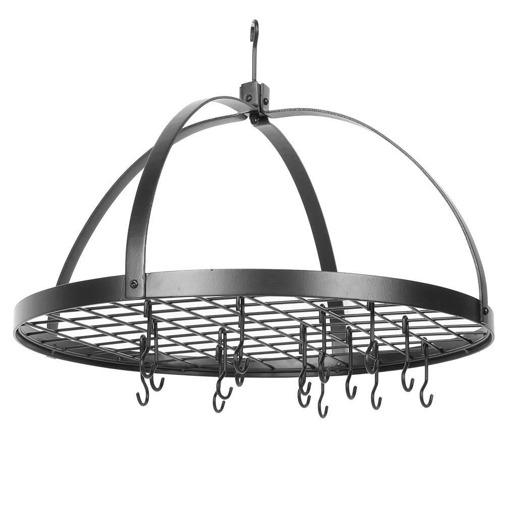 Portapentole, portapentole da Cucina sospeso, Organizer per pentole da soffitto con 16 Ganci, ripiano in Metallo per pentole e padelle (Nero)
