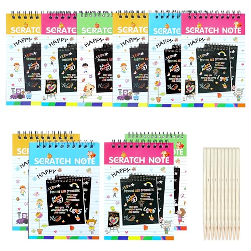 Image of GLUN Scratch Notepad for Kids, Random Nature Theme Pack of 10 with Magical Rainbow Color Sheets