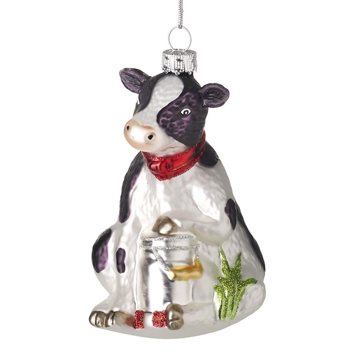 Heaven Sends Multicoloured Glass Cow With Bucket Christmas Tree Decoration