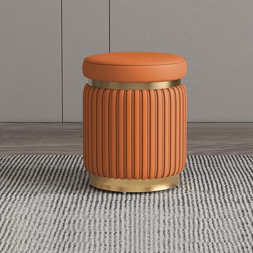 Taburete otomano redondo de cuero funcional como mesa auxiliar estable con base dorada elegante 2