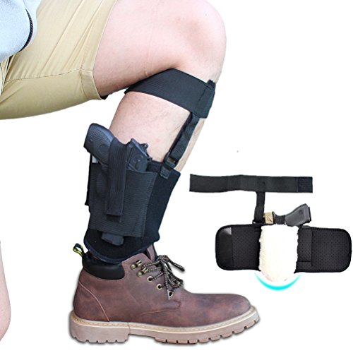 Non-slip Ankle Holster with Synthetic Sheepskin Padding for Concealed Carry, Neoprene Ankle rig with MAG Pouch, Calf & Retention Straps for Women Men Fits Small to Medium Frame Pistols and Revolver