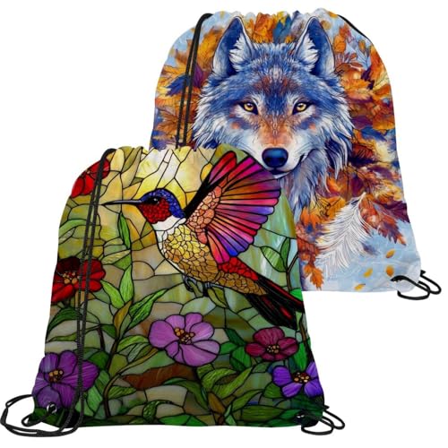Sac à cordon de serrage imperméable lot de 2 sacs de sport pliables motif fleurs hibou