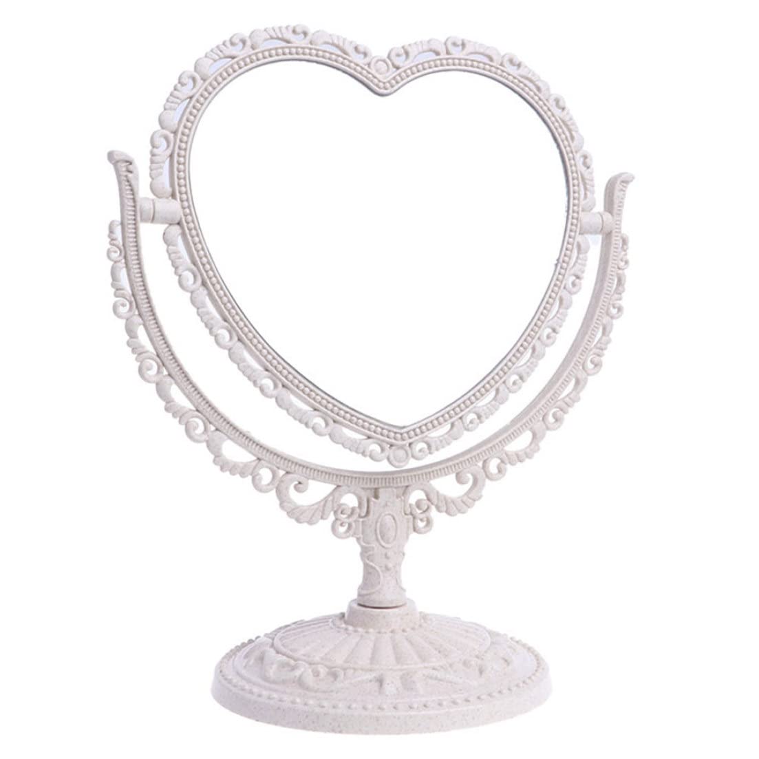 Otbushit Women's Beige Heart Shaped Rotatable Double Sided Desktop Makeup Mirror Cosmetic Vanity Mirror
