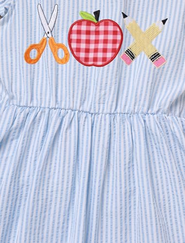 ODOLDI Kids Girls Back to School Dress Flutter Sleeve Round Neck Ruffle A-line Casual Dress3