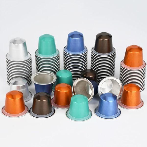 100 cápsulas vacías rellenables de aluminio para cápsulas de café, juego con cápsulas y tapas para tus propias tazas de café espresso
