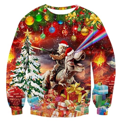 Ugly Christmas Sweater Herren Damen Lustig Weihnachtspullover Pärchen Hässliche Weihnachtspulli Partner Christmas Jumper Xmas Pullover Weihnachts Pulli Partnerlook,1 Red,L