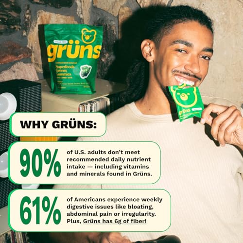 Image of Adult Greens Gummies & Daily Multivitamin, Prebiotic Fiber, 28 ct | Adaptogens, Superfoods, 20+ Vitamins & Minerals, Digestion, Daily Support