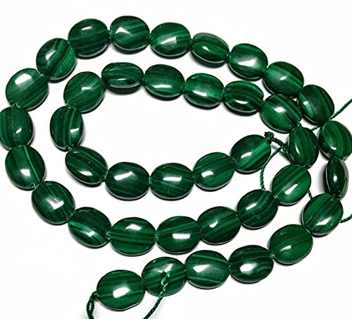 Perles de malachite naturelle de grade AAA ovales lisses 8x10mm en fil 8 pouces