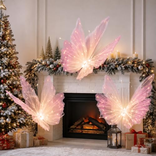 VIHOSE 3 Pcs 23.6'' Butterfly LED Light Pink Butterfly Christmas Tree Decor by VIHOSE - Used condition - Image 5