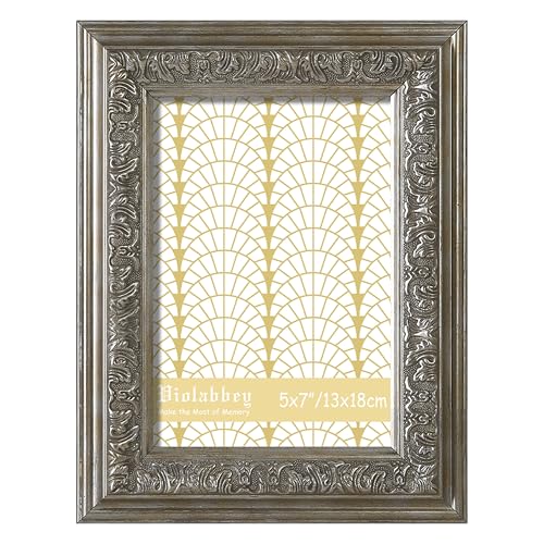 Image of VIOLABBEY 5x7 Silver Picture Frame, Vintage Photo Frames Ornate without Mat | Antique Photo Frame, Wall Hanging or Tabletop Display, HD Plexiglass, Wall Decor