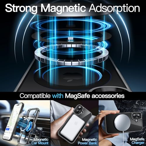 Image of JETech Magnetic Cover Case for iPhone 16 6.1-Inch Compatible with MagSafe, Shockproof Phone Bumper Cover, Anti-Scratch Clear Back (Black)