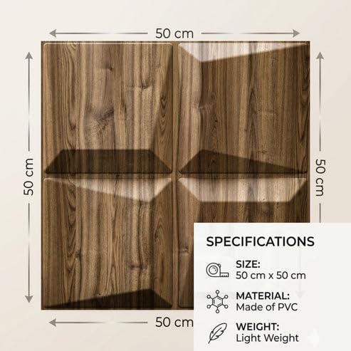 Image of Kayra Decor 3D PVC Wall Panels for Bedroom & Living Room | Cube Design | Oak Wood Color | 19.7 x 19.7 Inch | Pack of 40 | 107.6 Sq Ft