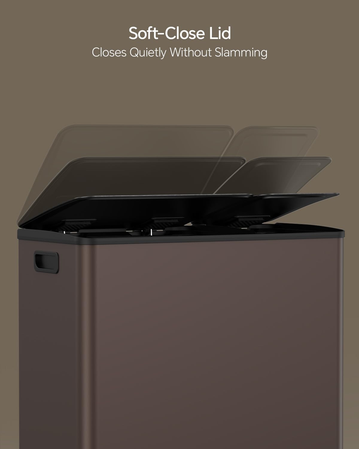 Lovewind Dual Trash and Recycling Bins for Kitchen, 13+6 Gallon Stainless Steel Garbage and Recycle Bin Combo for Large Families, Dual Trash Can with Soft Close Lid & Magnetic Stickers, Brown