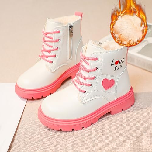Ankle Boots for Girls Lace up Combat Boots Fashion Fuax Fur Lining Snow Boot Warm Anti-Slip Outdoor Short Winter Shoes3