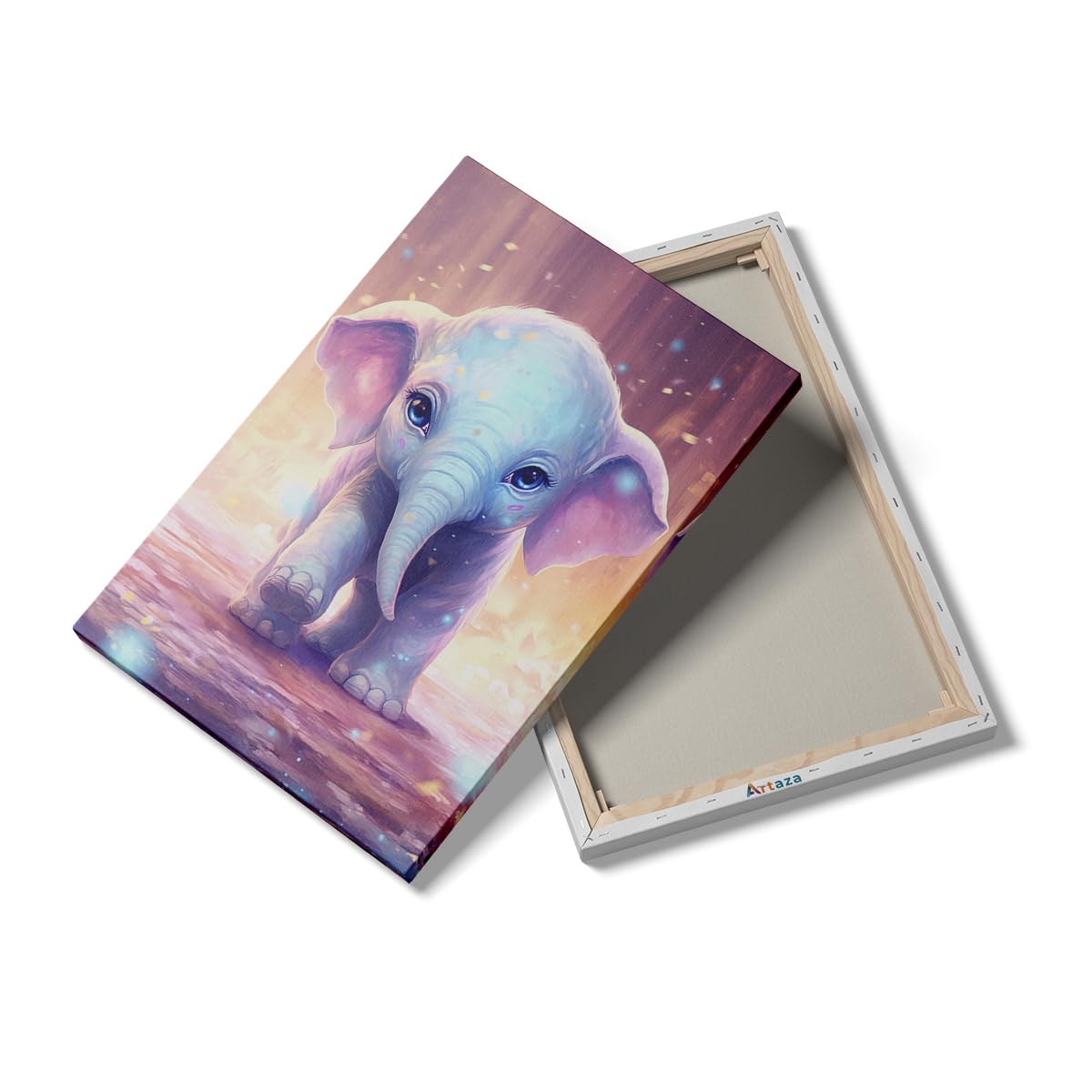 Artaza Tableau Décoration Murale Bébé Éléphant - 60x90 cm - Deco Murale Chambre Enfant - Peinture Animaux - Impression Sur Toile Pastel