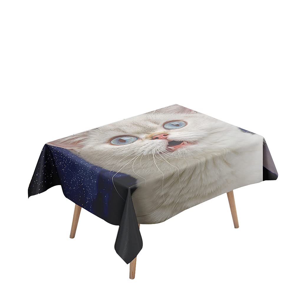 Morbuy White Cat Table Cloths Rectangular Waterproof, 3D Cat Kitten Print Tablecloths Stain Resistant Tablecloth Wipe Clean Table Cover For Decorations Kitchen Garden Party (,140X140cm)