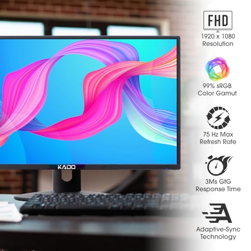 Image of Kado Dual Monitor 2-Pack 24 inch 1920x1080 75Hz FHD Computer Monitor | HDMI Office Gaming Hybrid Desk Setup, VESA Wall Mount Arm Mount Built-in Speakers, Panoramic Display Multi-tasking