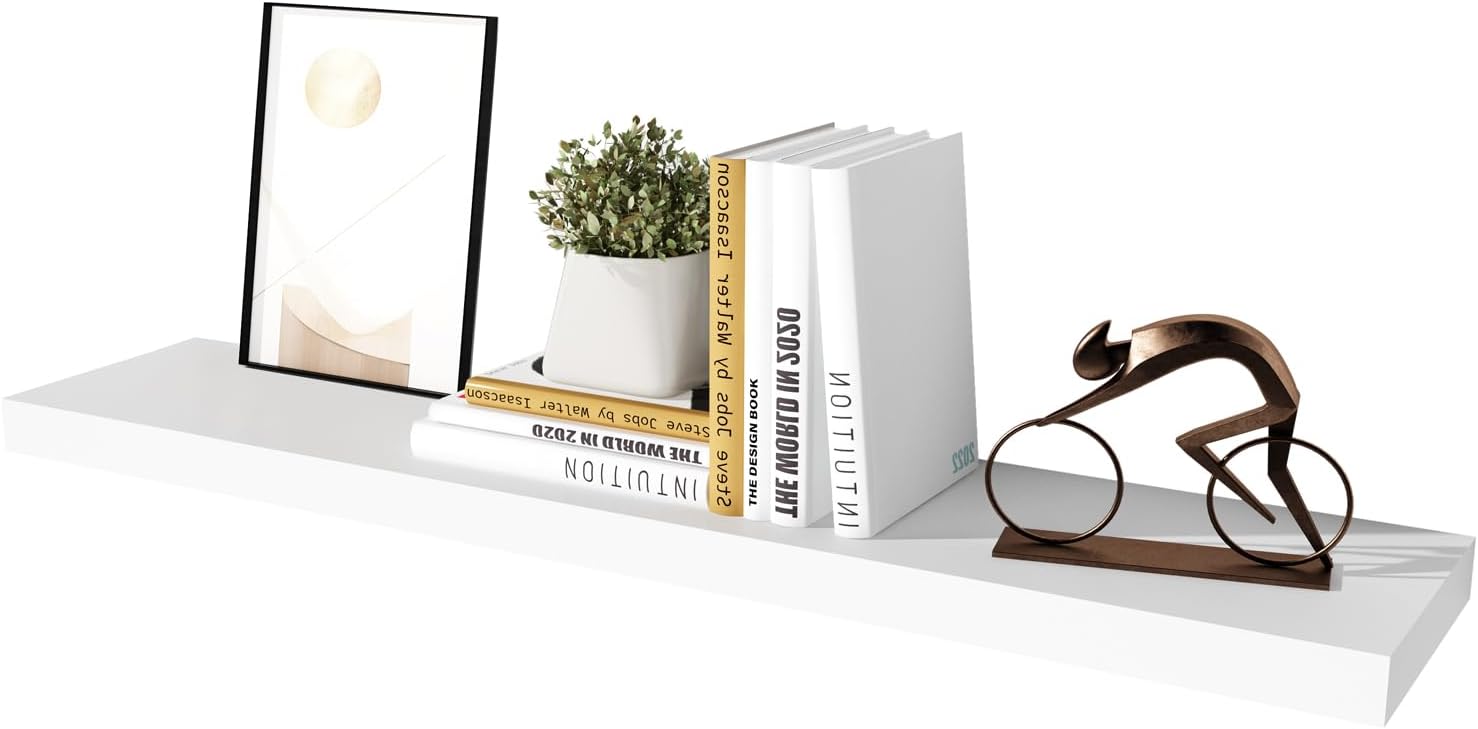 WELLAND 12" Deep White Floating Shelves, Floating Shelf Wall Shelf Display Floating Shelf, 35.43" L x 11.81" D x 2" T, Deeper Than Others, White