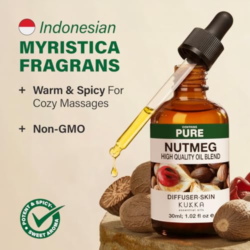 Image of 100% Pure Nutmeg Oil - 1 Fl Oz Nutmeg Essential Oil for Hair, Skin, Diffuser, Aromatherapy & DIY Soap Making Scent