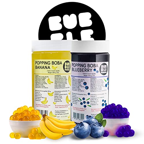 Popping Boba-Fruchtperlen für Bubble Tea - Fruit Bursting Tapioca Pearls von Bubble Mania (Banane, Blaubeere, Pack of 2) Cover
