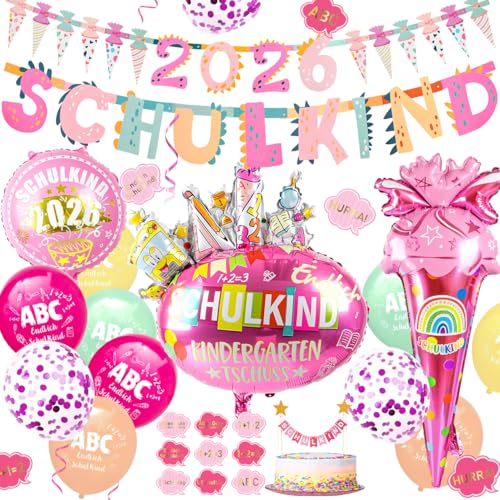 iZoeL SCHULKIND Deko 2026 Einschulung Zuckertüten Mädchen Folienballon
