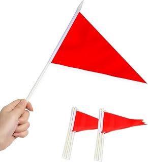Anley Red Pennant Mini Flag 12 Pack - Hand Held Small Miniature Solid Red Blank Flags on Stick - Fade Resistant & Vivid Colors - 5x8 Inch with Solid Pole & Spear Top