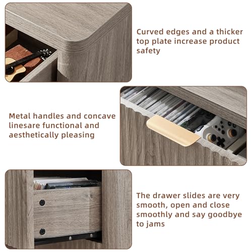 Image of LEYAOYAO Fluted 5 Drawers Dresser for Bedroom Set of 2, 34 inch Tall Modern Chest of Drawers with Metal Handle, Curved Profile Design,Grey Wood Drawer Organizer for Bedroom, Living Room, Hallway