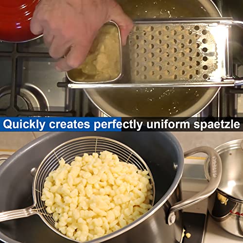 Premium Grade Stainless Steel Spaetzle Maker With Comfort Grip Handle, Stainless Steel Spider Strainer Skimmer Spoon Pasta Strainer, Homemade Traditional German Egg Noodle Dumpling Making Tool Set #TOP3