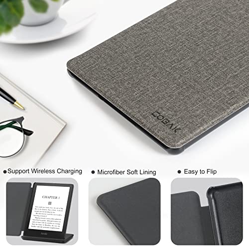 Image of CoBak Case for All New 6 Inch E-Reader 2024 and 2022 (11 Generation) - PU Leather Smart Cover, Auto Sleep and Wake, not Compatible with Kobo Clara,Fabric Gray