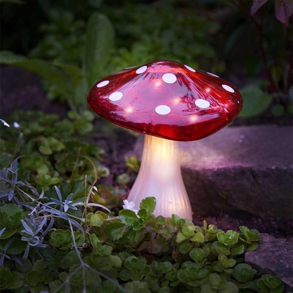 Garden Mile Solar Powered Toadstool Mushroom Stake Lights Outdoor Waterproof decrative Pathway (1 Mega Red Button Shroom Stake Light, Mushroom)
