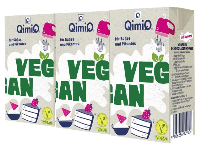 QimiQ Vegan Sahne-Alternative, (Natur, 3x250g), Aufschlagbar, Geschmacksneutral
