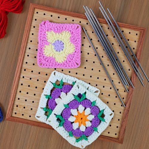 Image of HHSarioneiro 7.8 inch Crochet Blocking Board with 16 Pins /Pegs, Granny Square Blocking Boards for Crochet Projects, Wooden Crocheting Accessories Gifts for Crocheters