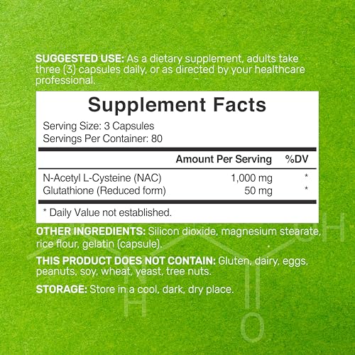 DEAL SUPPLEMENT NAC Supplement (N-Acetyl Cysteine) 1,000mg Per Serving with Reduced Glutathione, 240 Capsules – Antioxidant Support for Immune Health, Lung, & Liver Function
