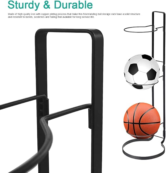 3-Tier Sports Ball Storage Rack Freestanding Wall Mount Ball Organizer