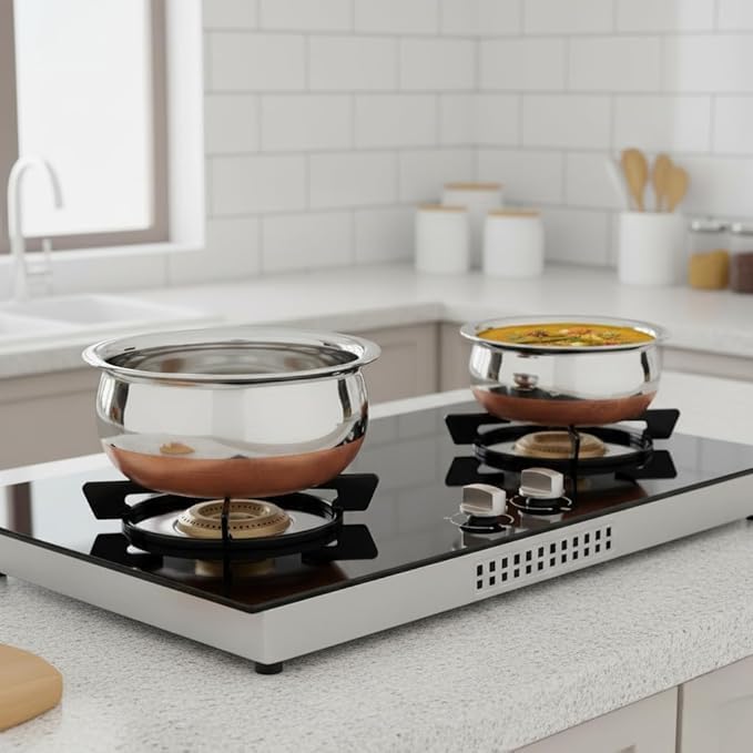 Image of 2pcs Stainless Steel Copper Bottom Kitchen Serving,Traditional Indian Cook,Biryani Handi for Restaurant Cookware Set Ideal for Dal & Gravy & Dining Serveware (2 pcs)