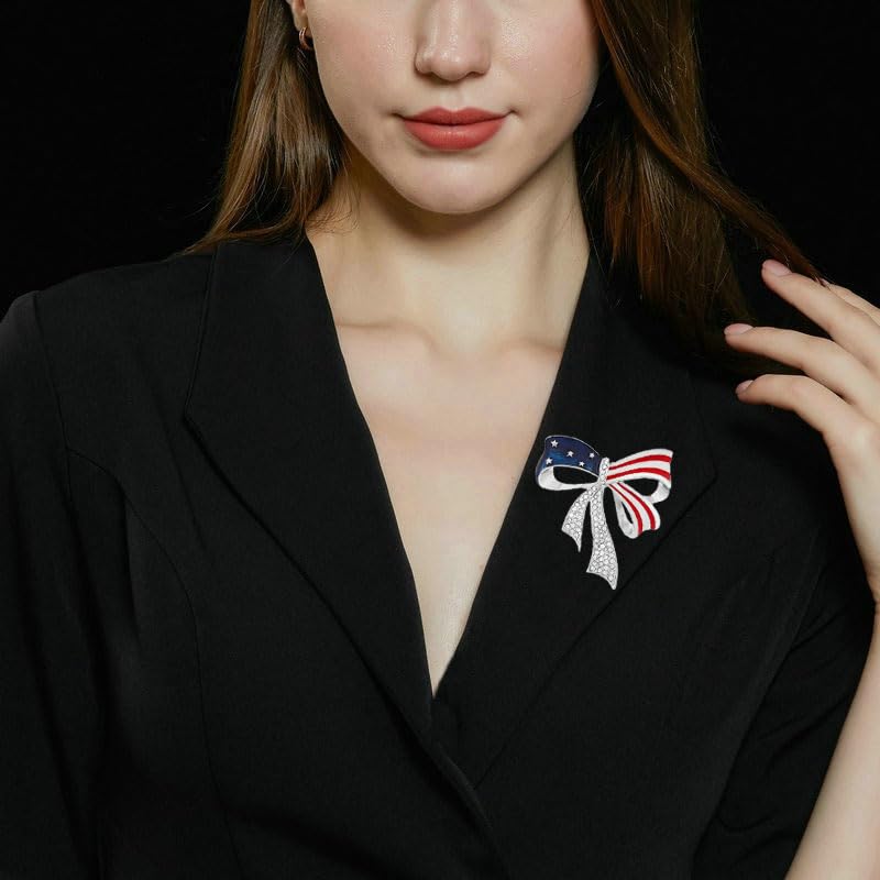 Image of Rhinestone USA Flag Brooch Pin for Women Men Shiny Crystal 4th of July American Patriotic Medal Brooches Dress Accessories Independence Presidential Election Day