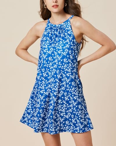 Image of ANYFITTING Summer Dress with Built in Bra Casual Beach Sundress Flowy Halter Mini Short Dresses for Women 2026