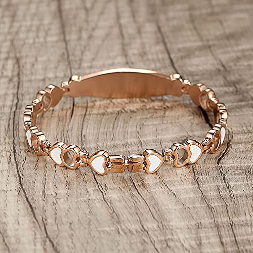Tarring Lovely Rose Gold Heart Medical Id Bracelets For Women Customizable Medical Alert Bracelet-6.5 #TOP2