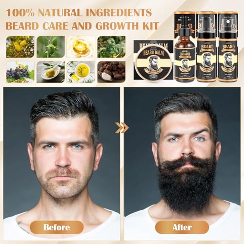 Beard Growth Kit, Beard Care Grooming Set w/Beard Growth Oil, Conditioner, Balm, Shampoo Wash, 0.25MM Roller, Beard Brush, Comb, Scissor, Bag, Christmas Birthday Valentines Day Gifts for Him Men - Image 3