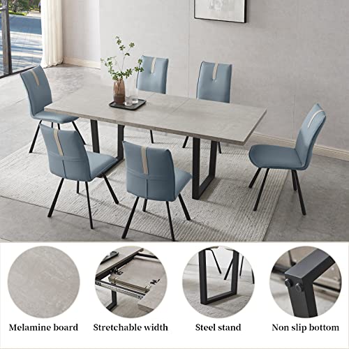 ZckyCine Modern Mid-Century Dining Table Set for 6-8 People Kitchen Dining Room Table Set Extendable Wood Dining Table and 4 Upholstered Chairs, Home Kitchen Furniture (Table + 6 Blue Chairs) - Image 4