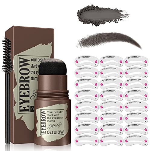 Eyebrow Stamp Stencil Kit - One Step Brow Stamp Shaping Kit Long-Lasting Waterproof, 3 in 1 Hairline Shadow with 24 Reusable Eyebrow Stencils Hair Root Bronzer Dark Black